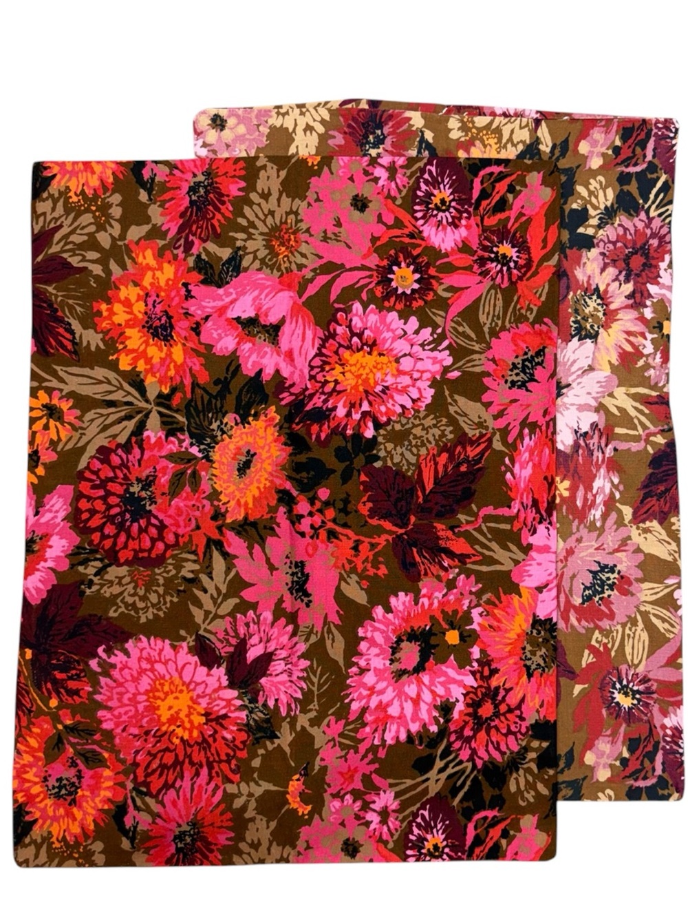 Vintage Mod Floral Linen Pillowcases Set of 2 Pink Orange Brown Retro Standard